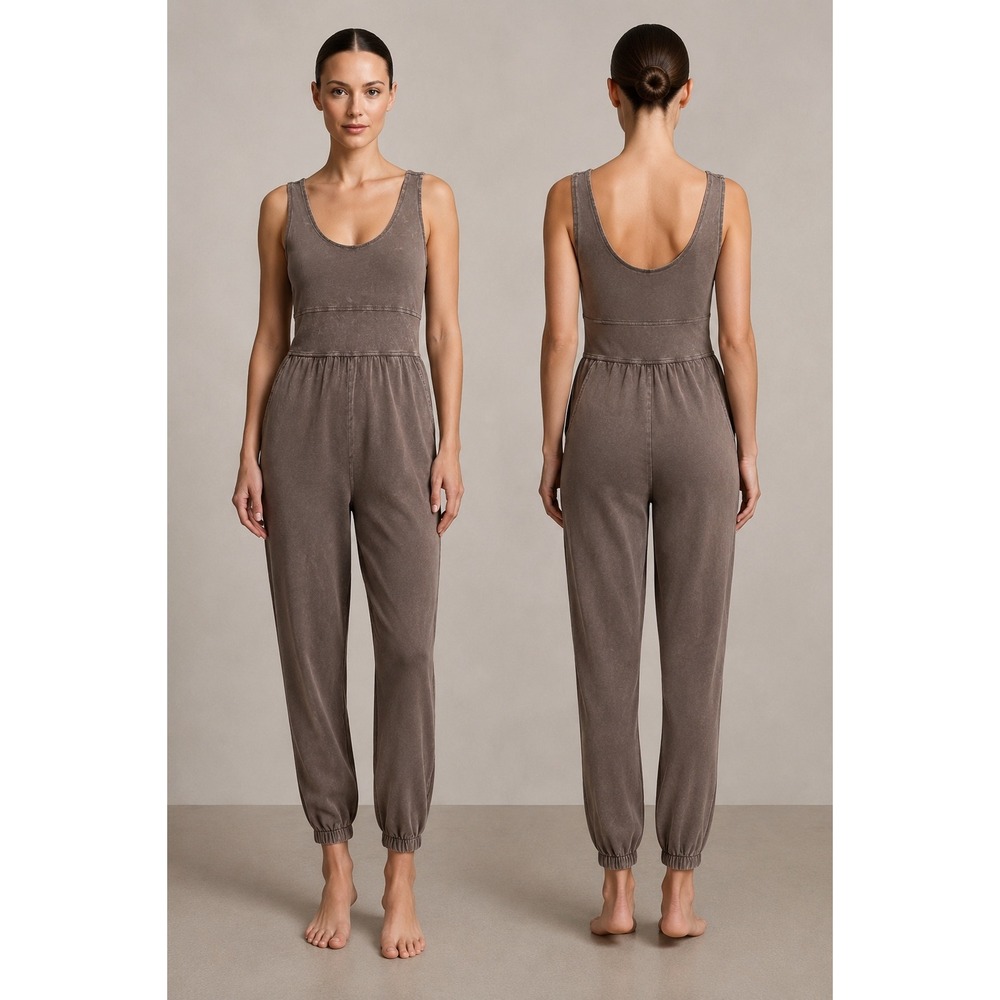 NWT Sundry Brown Acid Wash Sleeveless Tank Jumpsuit Romper M